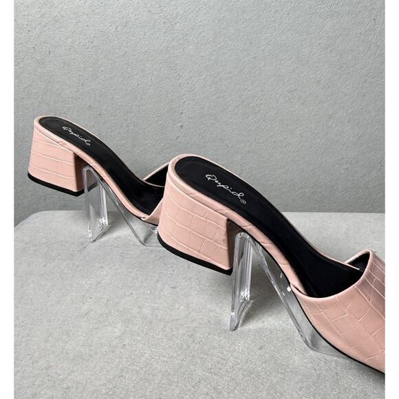 Qupid Tarra Blush Croc Crocodile Vegan Leather Block Heel Sandals Slides Mules 8 - Picture 5 of 8